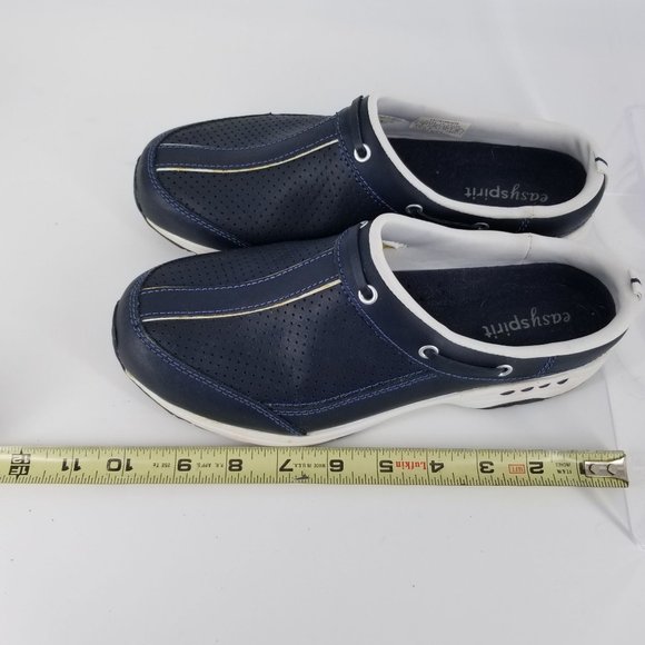 Easy Spirit Women US 8.0 Shoes Mule Clog Slide Slip On Travel Navy Blue Leather - Picture 12 of 14